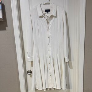 Leslie Fay Cream Long Sleeve Button-Down Dress